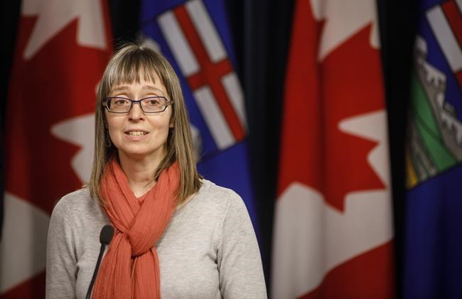 Dr. Deena Hinshaw, Alberta's chief medical officer of health, updates media on the COVID-19 situation in Edmonton, Friday, March 20, 2020. THE CANADIAN PRESS/Jason Franson