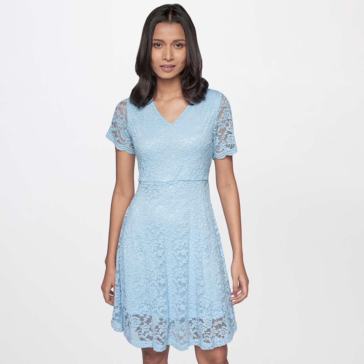 1.AND Women Textured A-Line Lace Dress