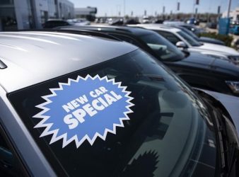 A new vehicle for sale is seen at an auto mall in Ottawa, on Monday, April 26, 2021. THE CANADIAN PRESS/Justin Tang
