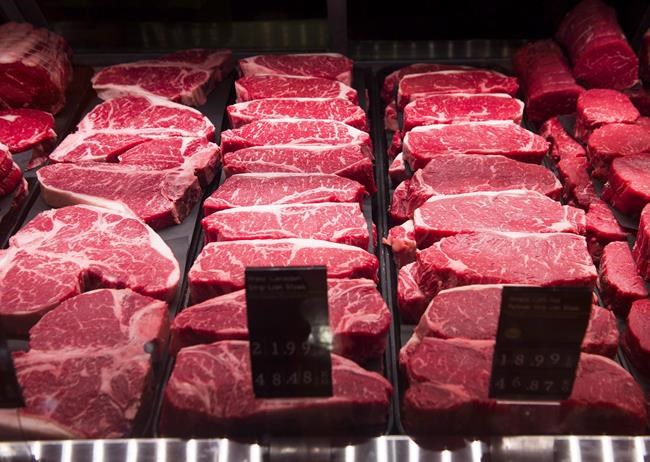 Beef cuts are shown at a grocery store in Toronto on May 3, 2018. China has suspended imports of Canadian beef following the discovery of an atypical case of BSE, or mad cow disease, on an Alberta farm last month. THE CANADIAN PRESS/Nathan Denette