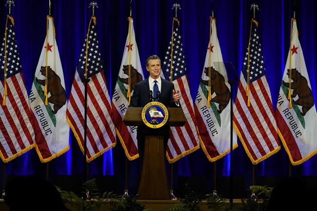 California Gov. Gavin Newsom delivers his annual State of the State address in Sacramento, Calif., Tuesday, March 8, 2022. (AP Photo/Rich Pedroncelli)