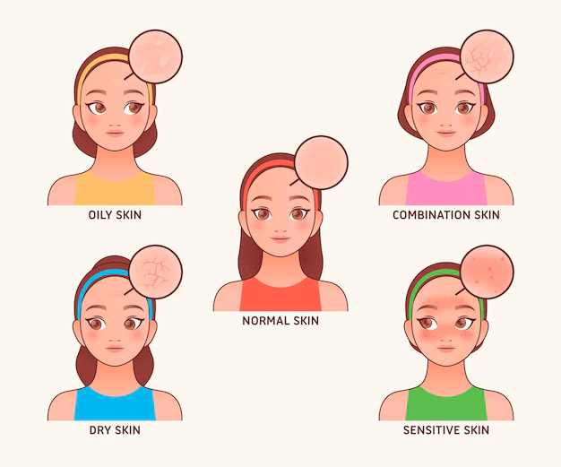 Cartoon oily skin illustration with woman Free Vector